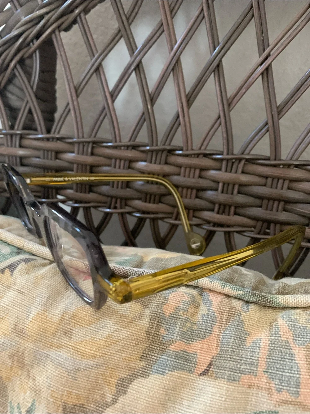 Anne and Valentin Rectangular Gray and Yellow Eyeglass Frames- for parts only